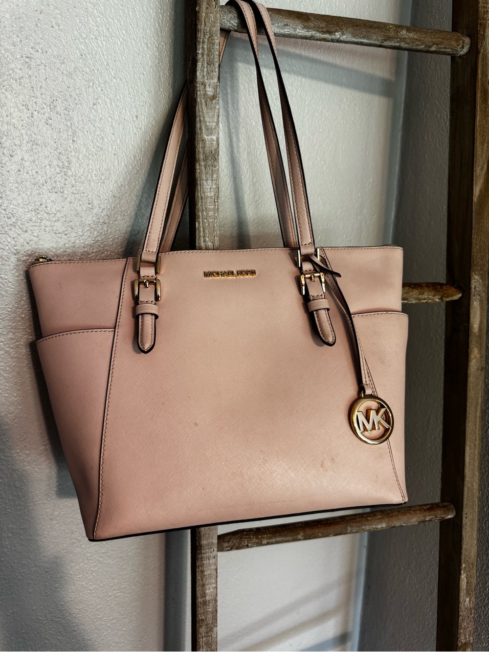 Michael Kors Pink Saffiano Leather Tote with Gold Hardware